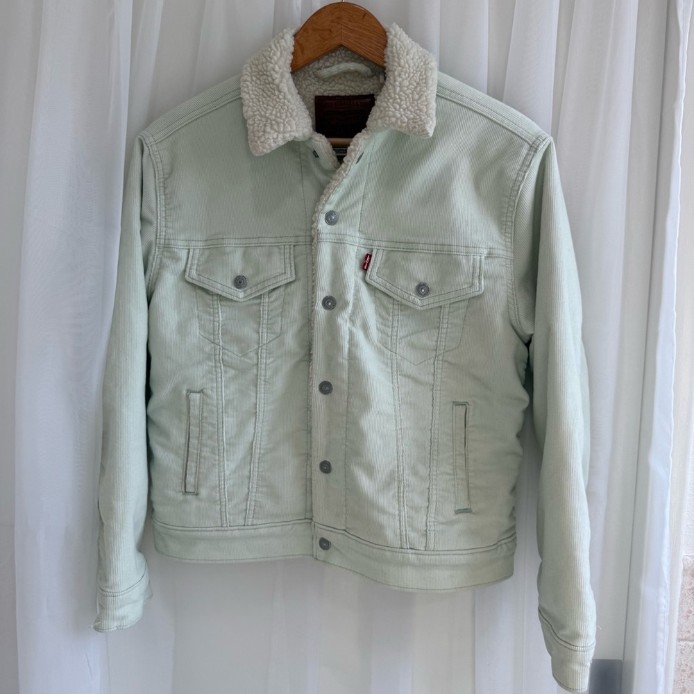 Rare Levi's Meadow Mist Corduroy Sherpa Trucker Jacket - Mint Green Pastels (S)